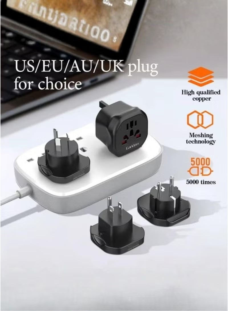 Earldom SC26UK Universal Travel Adapter Power Strip – 4-in-1 International Plug Converter (UK/US/EU/AU), 2500W Surge-Protected Multi Socket, Compact Child-Safe Travel Charger for Global Travel - Image 2